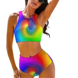 Swirls Bikini Set Retro Art Bikini Swimsuit Sexy 2 Piece High Waist Large 10-12